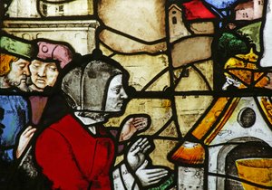 Fenster mit Darstellung eines Tabernakels, gebaut von Bienen für das Sakrament